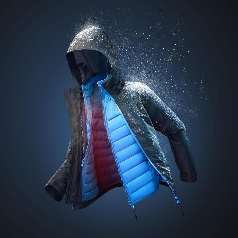 Warme waterdichte 3-in-1 jas voor de sneeuw jongens SH500 X-Warm 8-14 jaar blauw