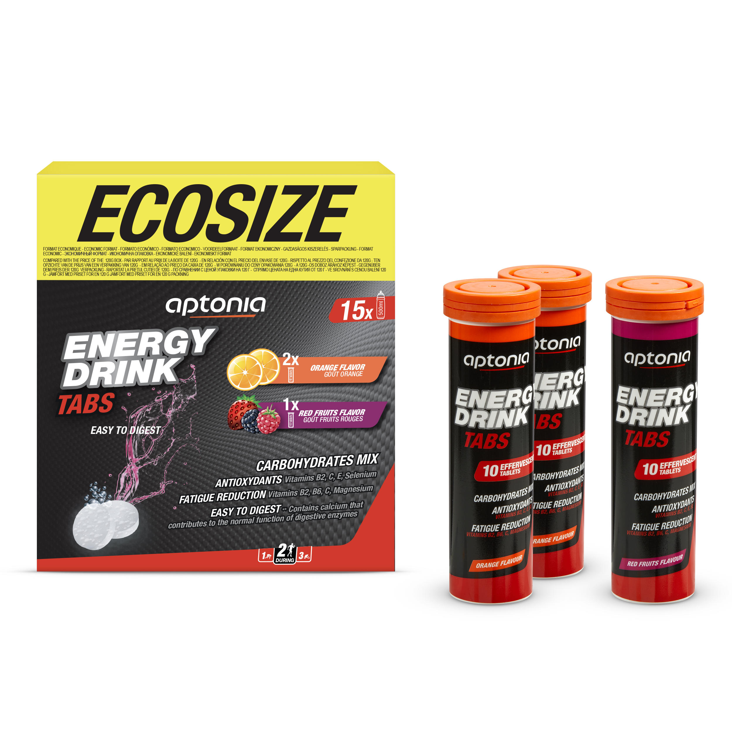 DECATHLON Effervescent Isotonic Drink Tablets - Orange (x10) and Mixed Berries (x5)