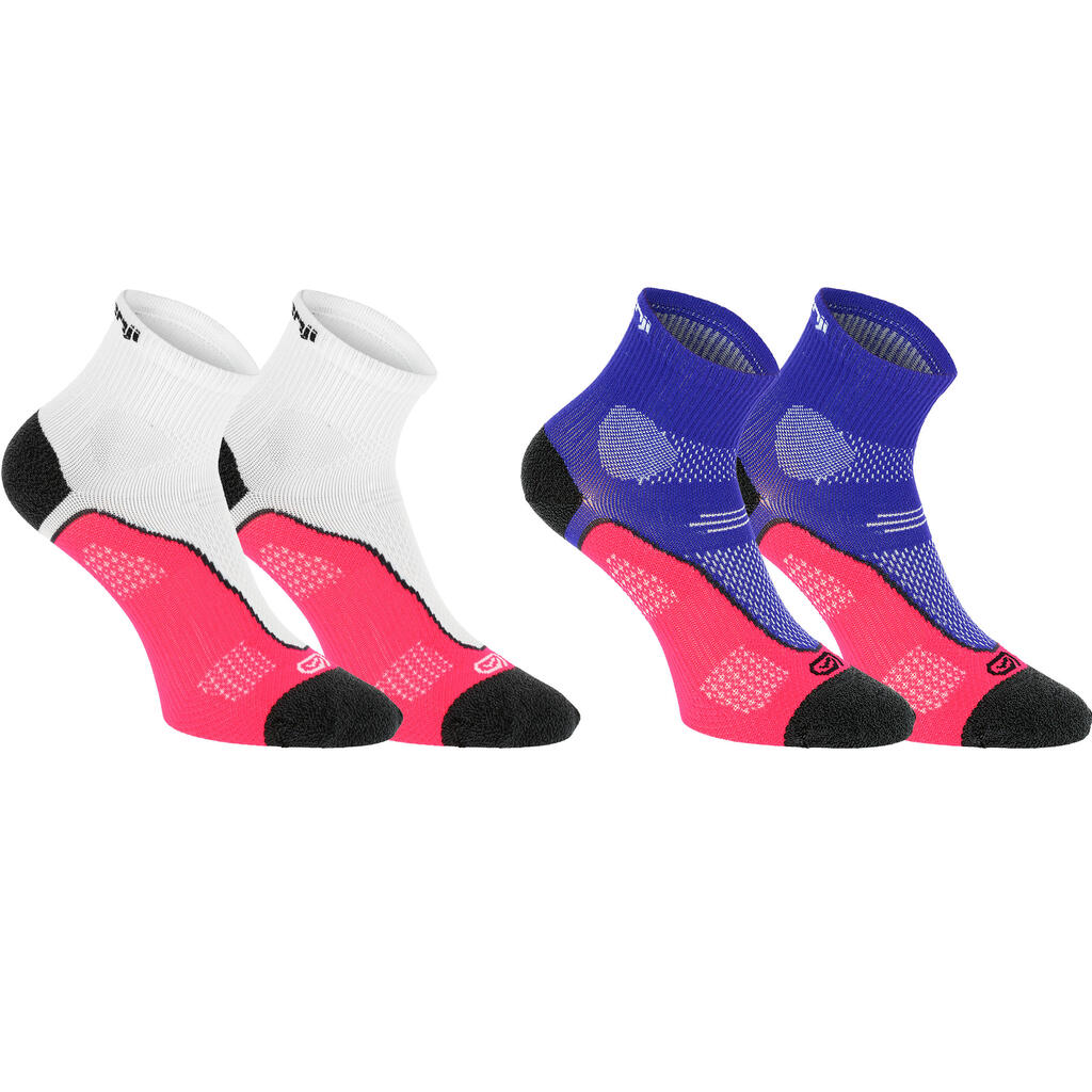 Laufsocken atmungsaktiv Kiprun High 2er-Pack rosa/blau