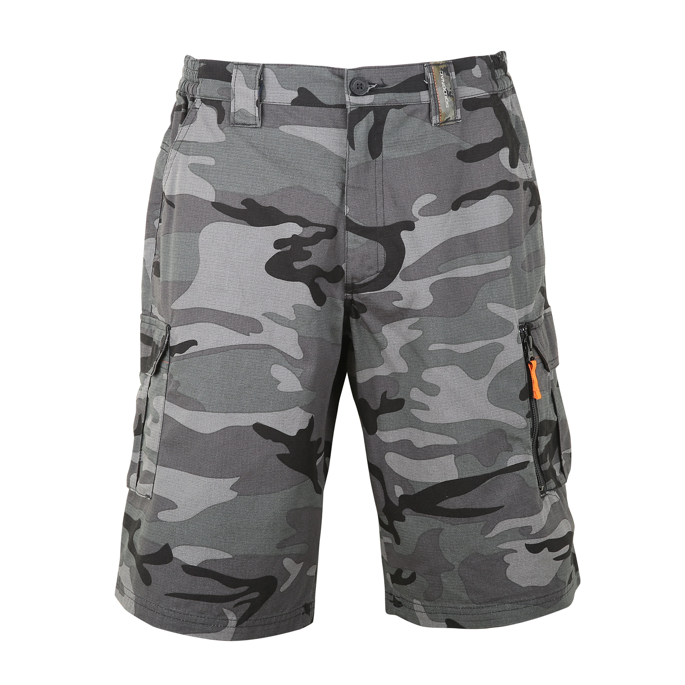 Jagdshorts/Bermuda Shorts 500 Cargo Camouflage Woodland schwarz 10/36