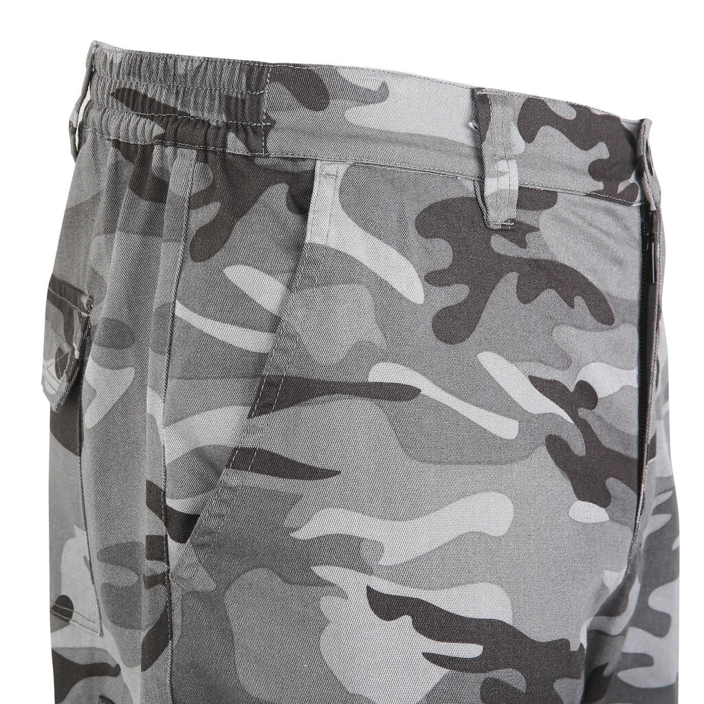 Men’s Regular Trousers - Steppe 300 Woodland Camo Grey