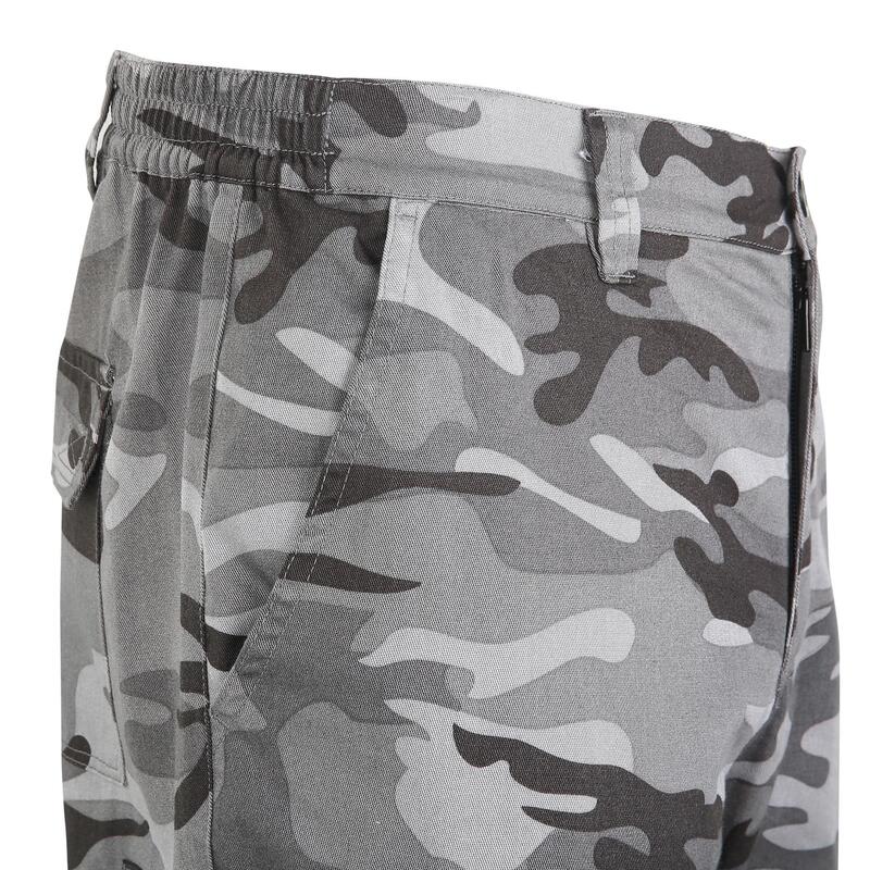 Jagdhose Steppe 300 Cargo strapazierfähig Camouflage Woodland schwarz 