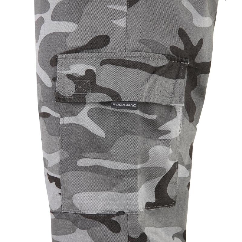 Jagdhose Steppe 300 Cargo strapazierfähig Camouflage Woodland schwarz 