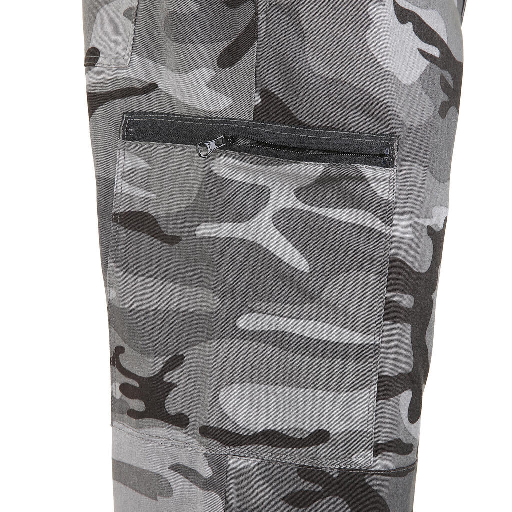 Men’s Regular Trousers - Steppe 300 Woodland Camo Grey