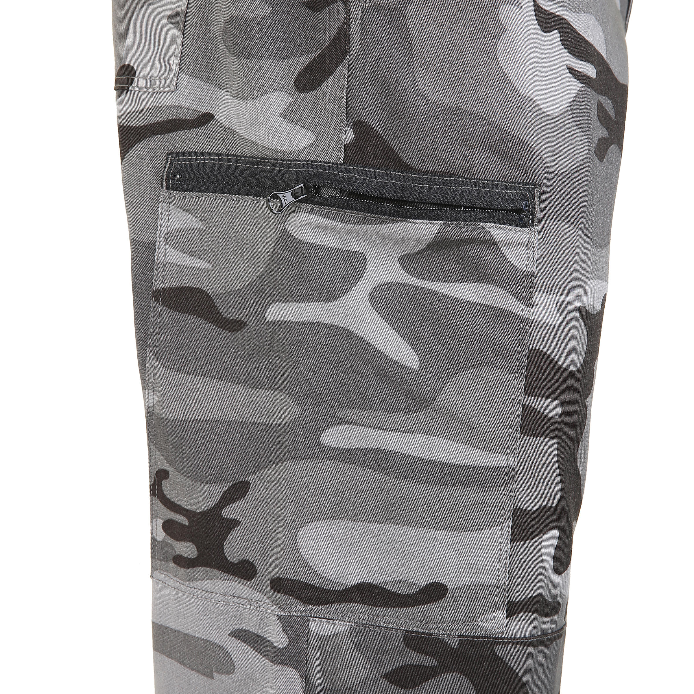 PANTALON CARGO RESISTANT STEPPE 300 CAMOUFLAGE WOODLAND NOIR SOLOGNAC Decathlon