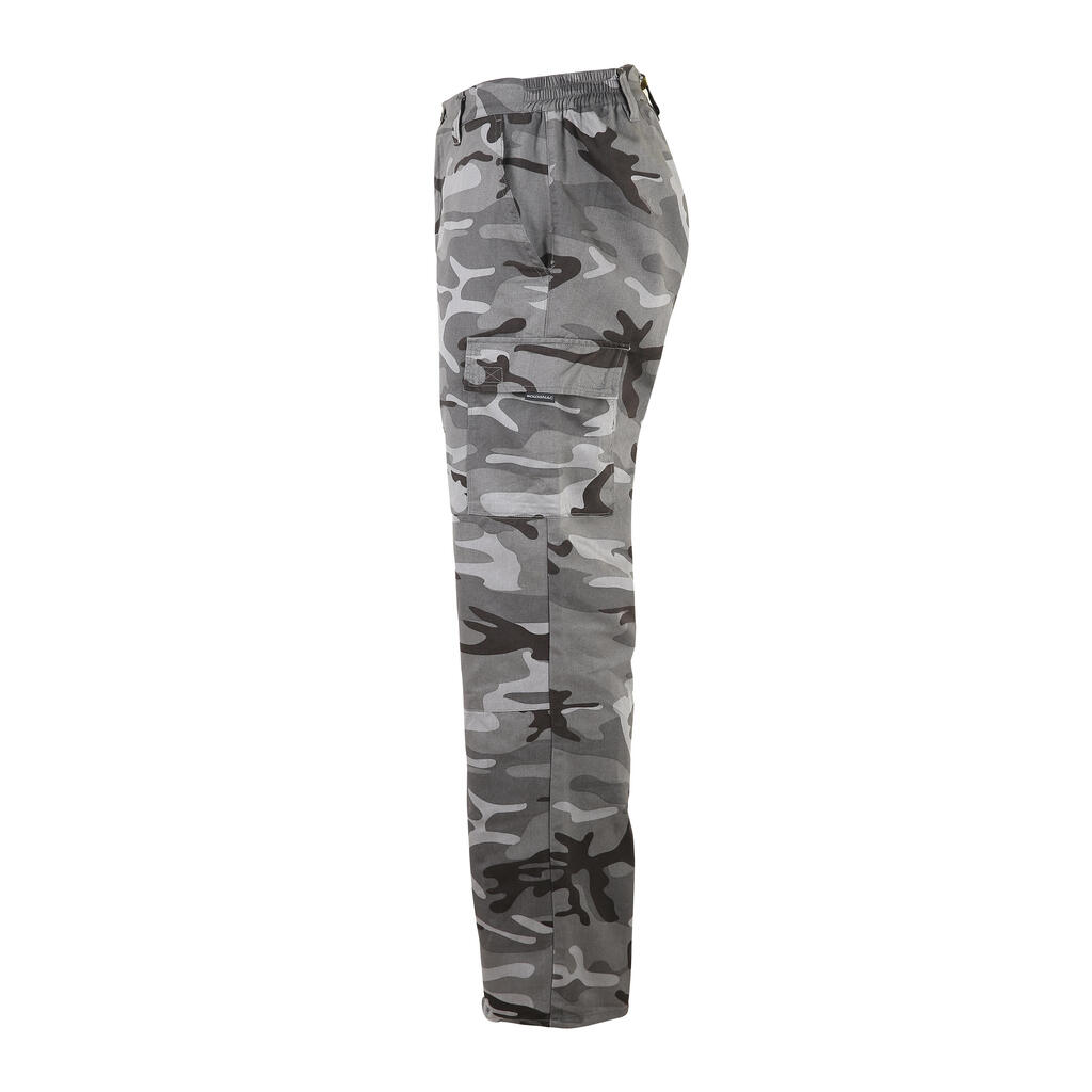 Sive pantalone sa šumskom kamuflažnom šarom za lov STEPPE 300