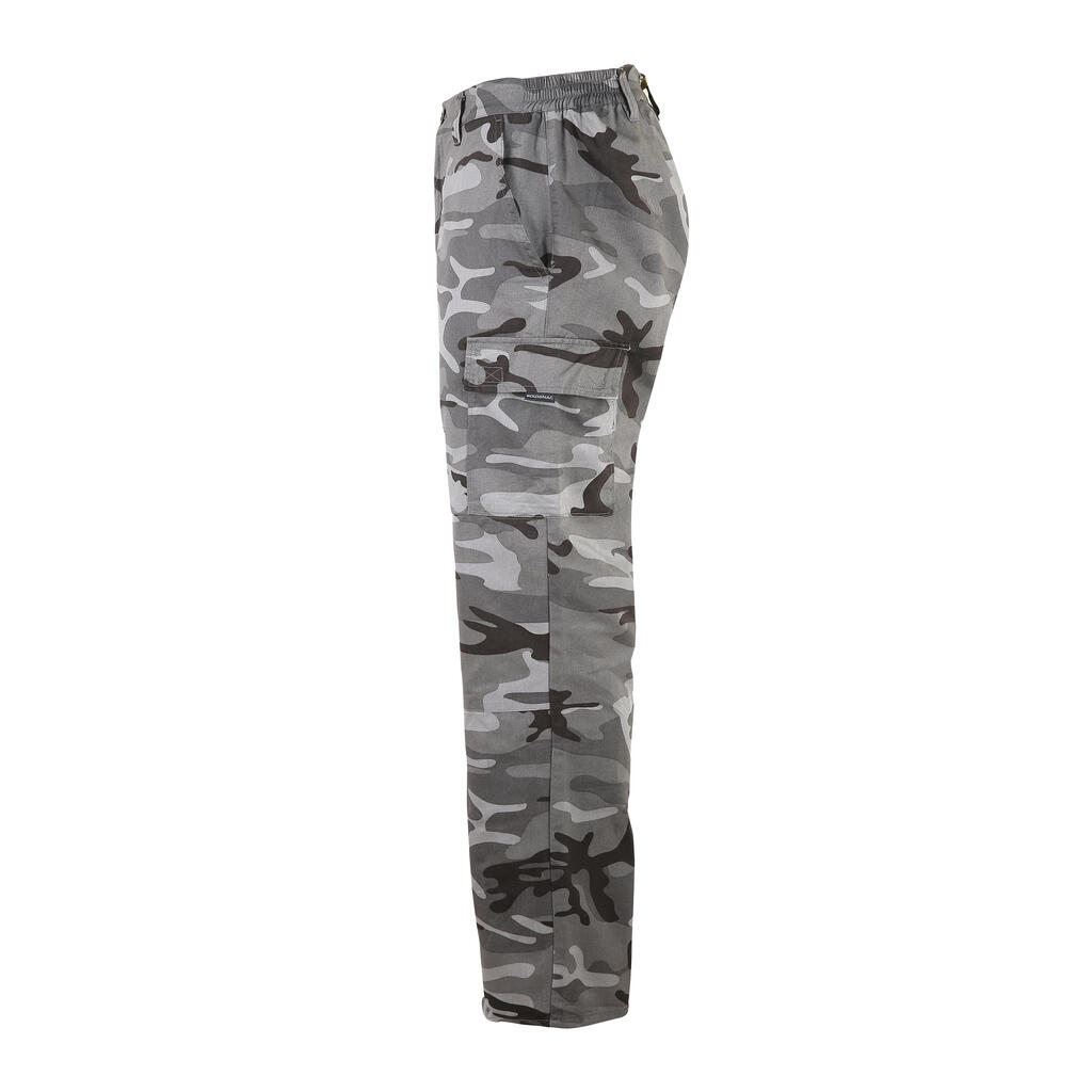 Odolné kapsáčové nohavice Steppe 300 maskáčové Woodland sivé