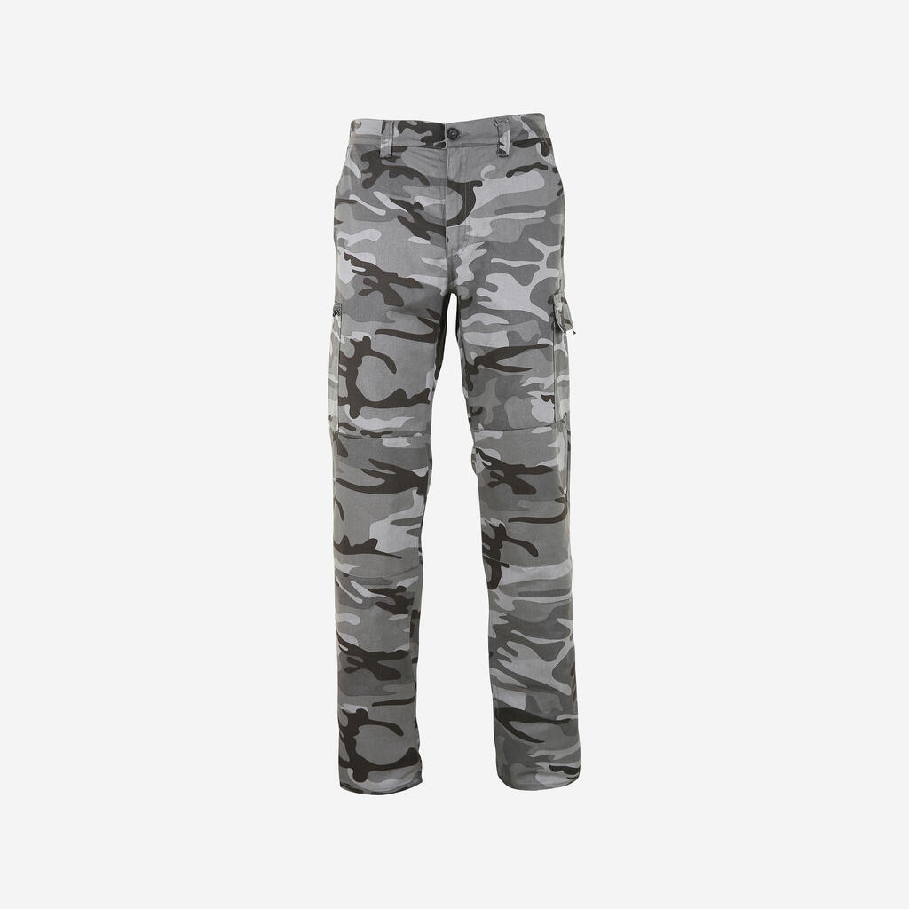 Odolné kapsáčové nohavice Steppe 300 maskáčové Woodland sivé