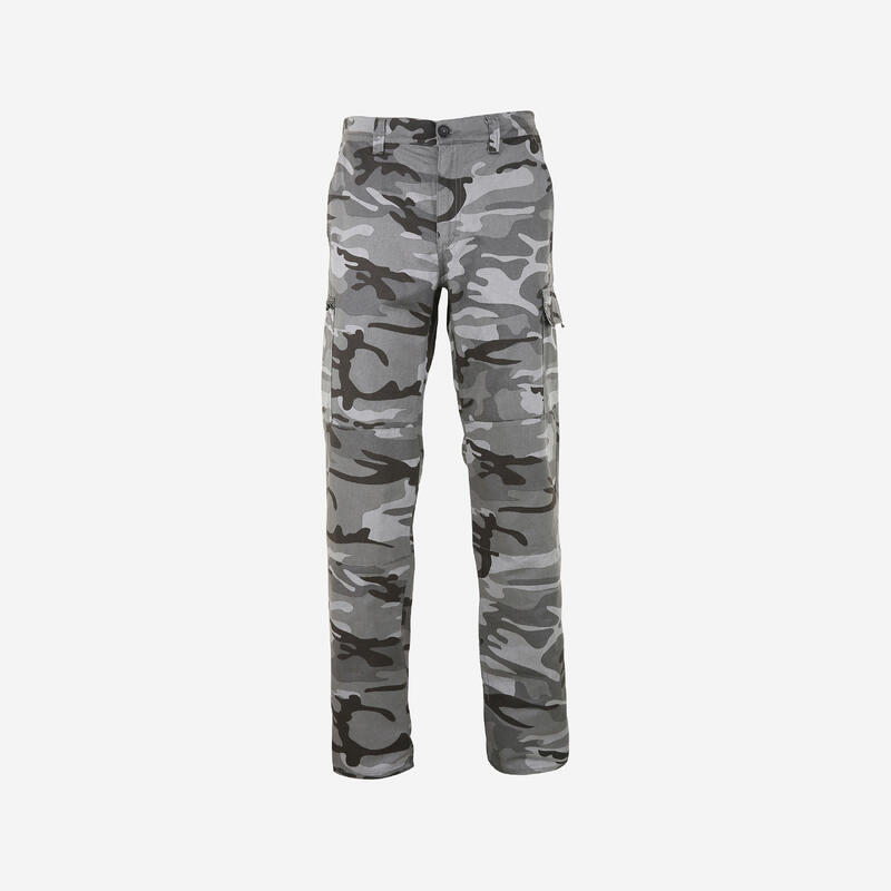 Jagdhose Steppe 300 Cargo strapazierfähig Camouflage Woodland schwarz 