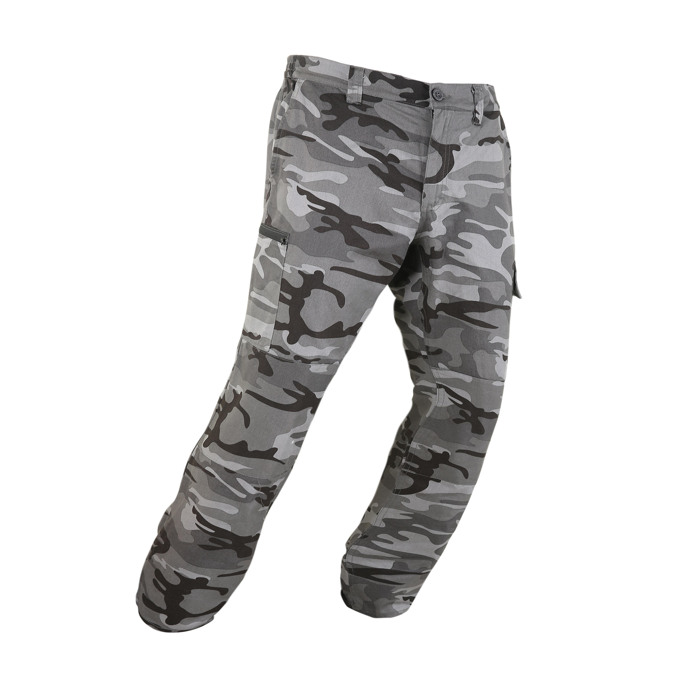 Pantalón Cargo Hombre Solognac Steppe 300 Camuflaje  Militar Woodland Gris 12/12