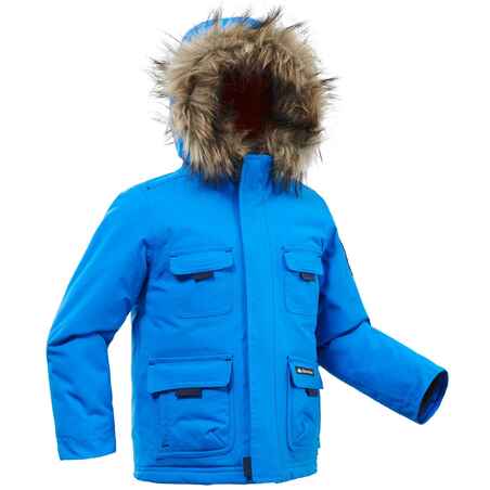 Modra vodoodporna pohodniška jakna SH500 U-WARM za otroke