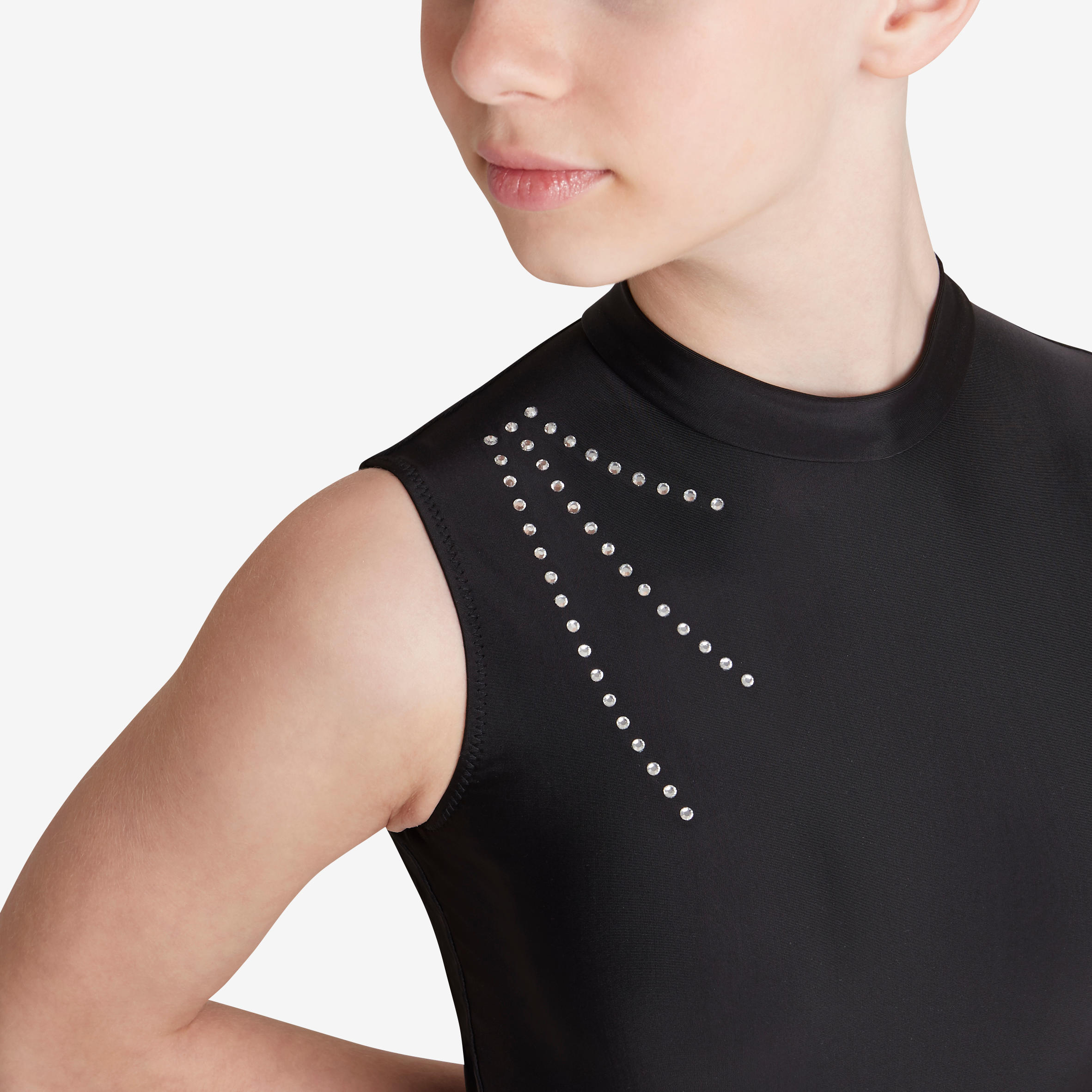 Rhythmic Gymnastics Sleeveless Leotard Black Rhinestones