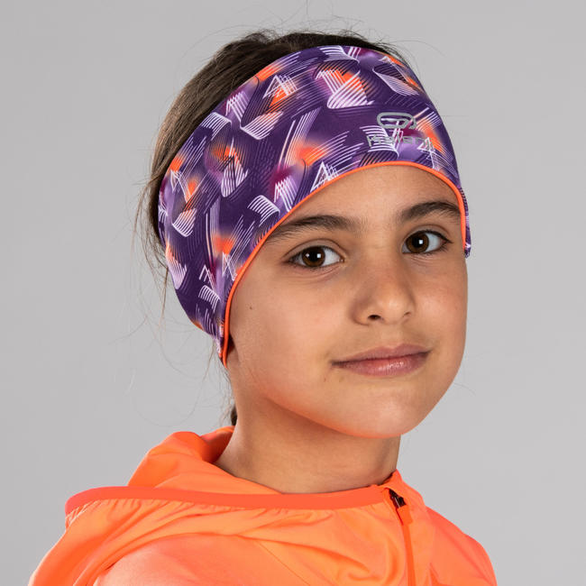 Kids' Athletics Reversible Headband Purple/Neon Coral Print