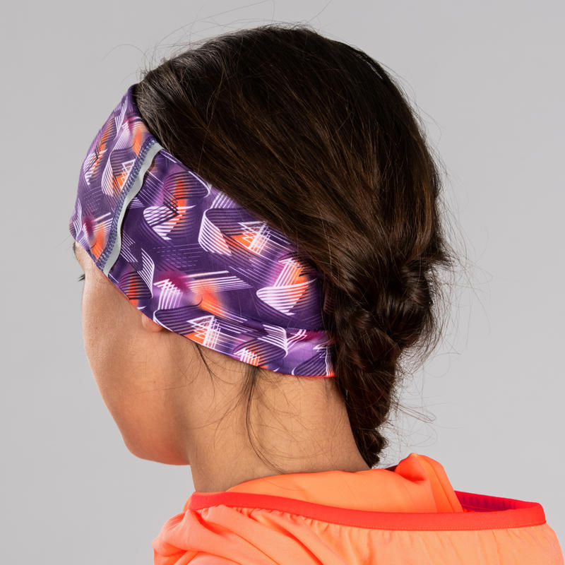 Kids' Athletics Reversible Headband Purple/Neon Coral Print Decathlon