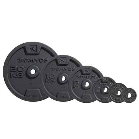 Pesas de disco olímpicas de 2 pulgadas - 5 pesos disponibles (de 10 hasta  45 libras) de D1F- Discos para mancuernas, barras - Pesas que absorben el