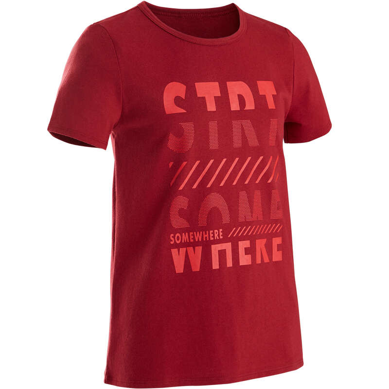 BOY EDUCATIONAL GYM APPAREL Fitness and Gym - 100 Boys' Gym T-Shirt - Red DOMYOS - Gym Activewear
