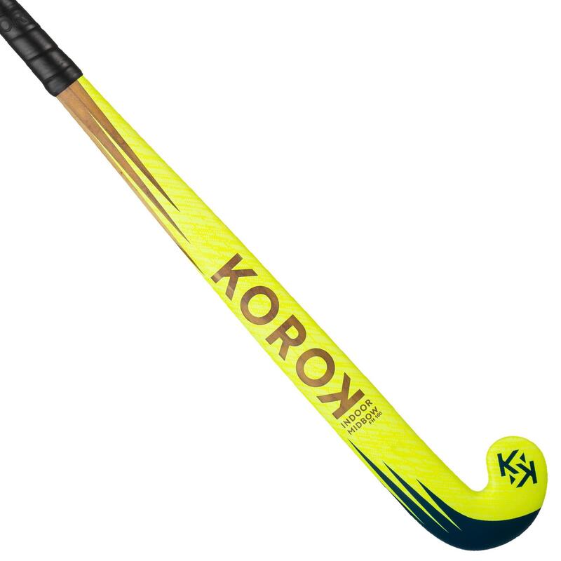 Stick de hockey indoor adulte débutant bois/fibre de verre MidBow FH100 jaune