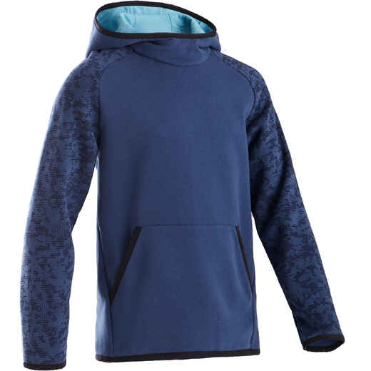 
      Chlapčenská bunda 100 s kapucňou na cvičenie modrá s potlačou 
  