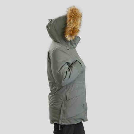 Wanderjacke Parka Winterwandern SH500 U-Warm wasserdicht Damen khaki