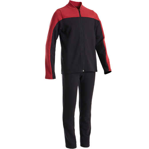 
      100 Boys' Warm Gym Tracksuit - Black/Burgundy with Black Bottoms
  