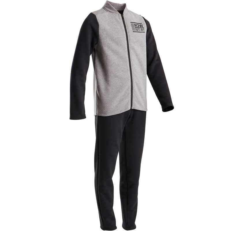 100 Warmy Boys' Warm Gym Tracksuit - Grey/Black