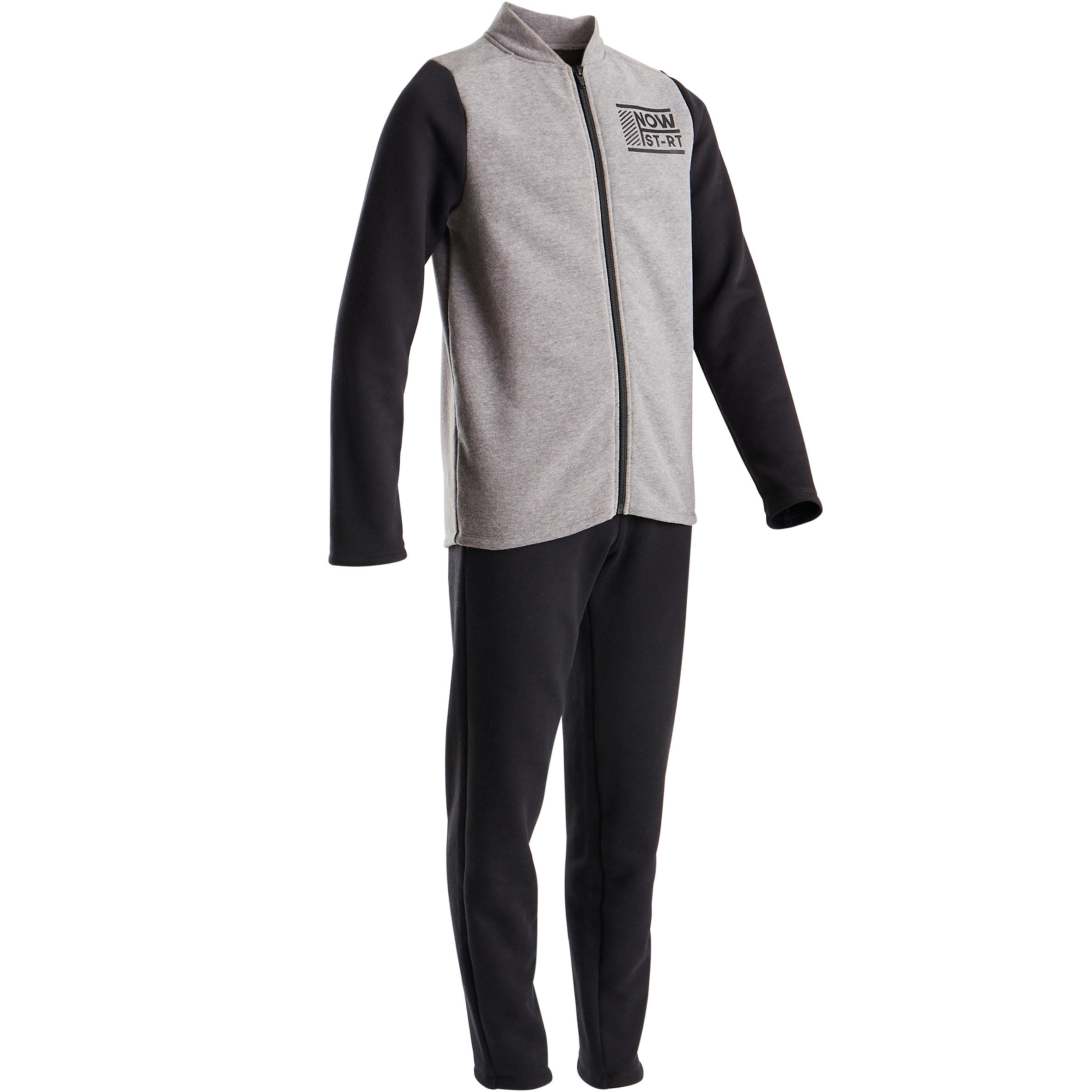 100 Warmy Boys' Warm Gym Tracksuit - Grey/Black - Decathlon