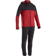 S500 Boys' Warm Regular-Fit Breathable Synthetic Gym Tracksuit - Black/Red