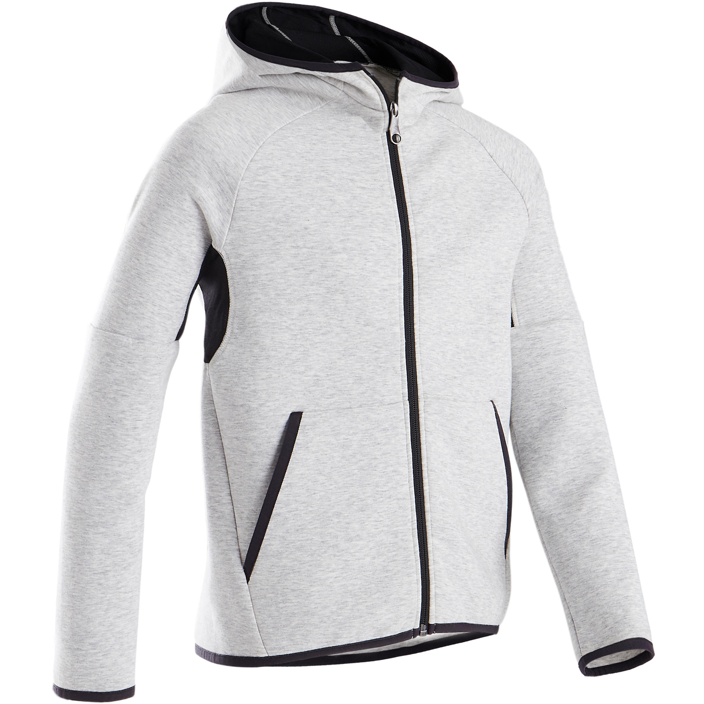 Kids' Warm Zip-Up Hoodie 900 - Mottled Light Grey 1/4