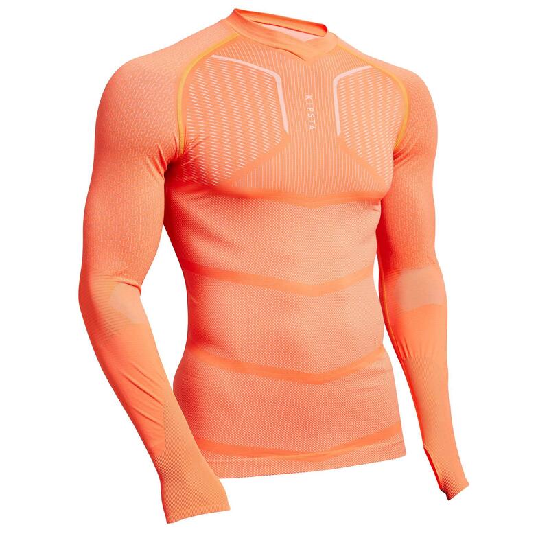 Voetbalondershirt met lange mouwen voor heren Keepdry 500 oranje