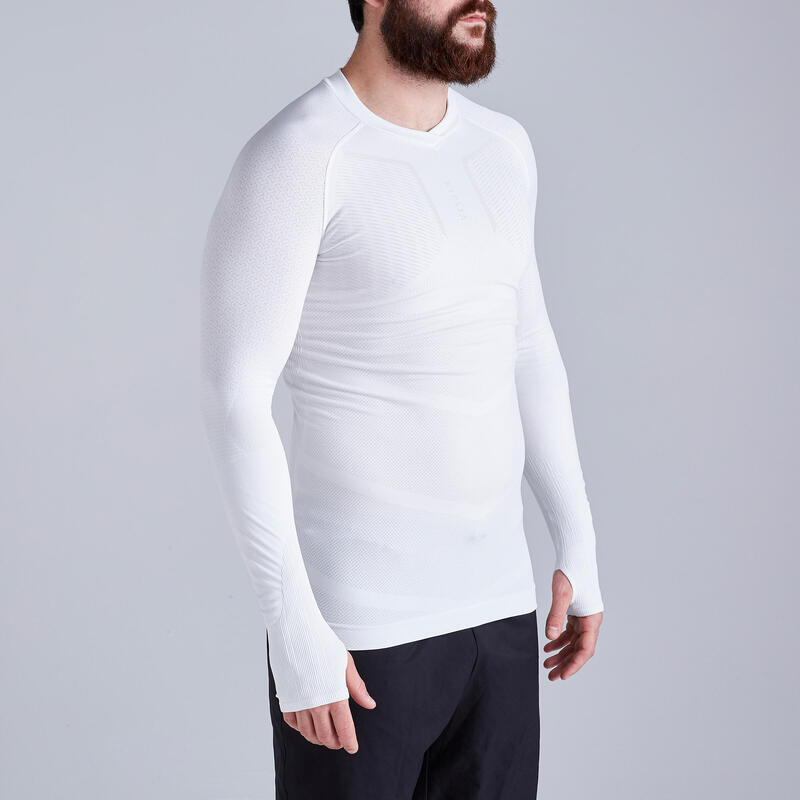 Men's Football LongSleeved Base Layer Top Keepdry 500 White Decathlon