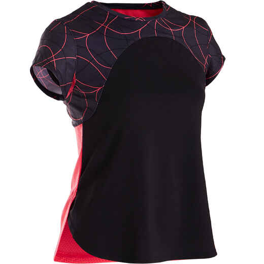 
      S900 Girls' Breathable Short-Sleeved Gym T-Shirt - Black/Plain Front
  