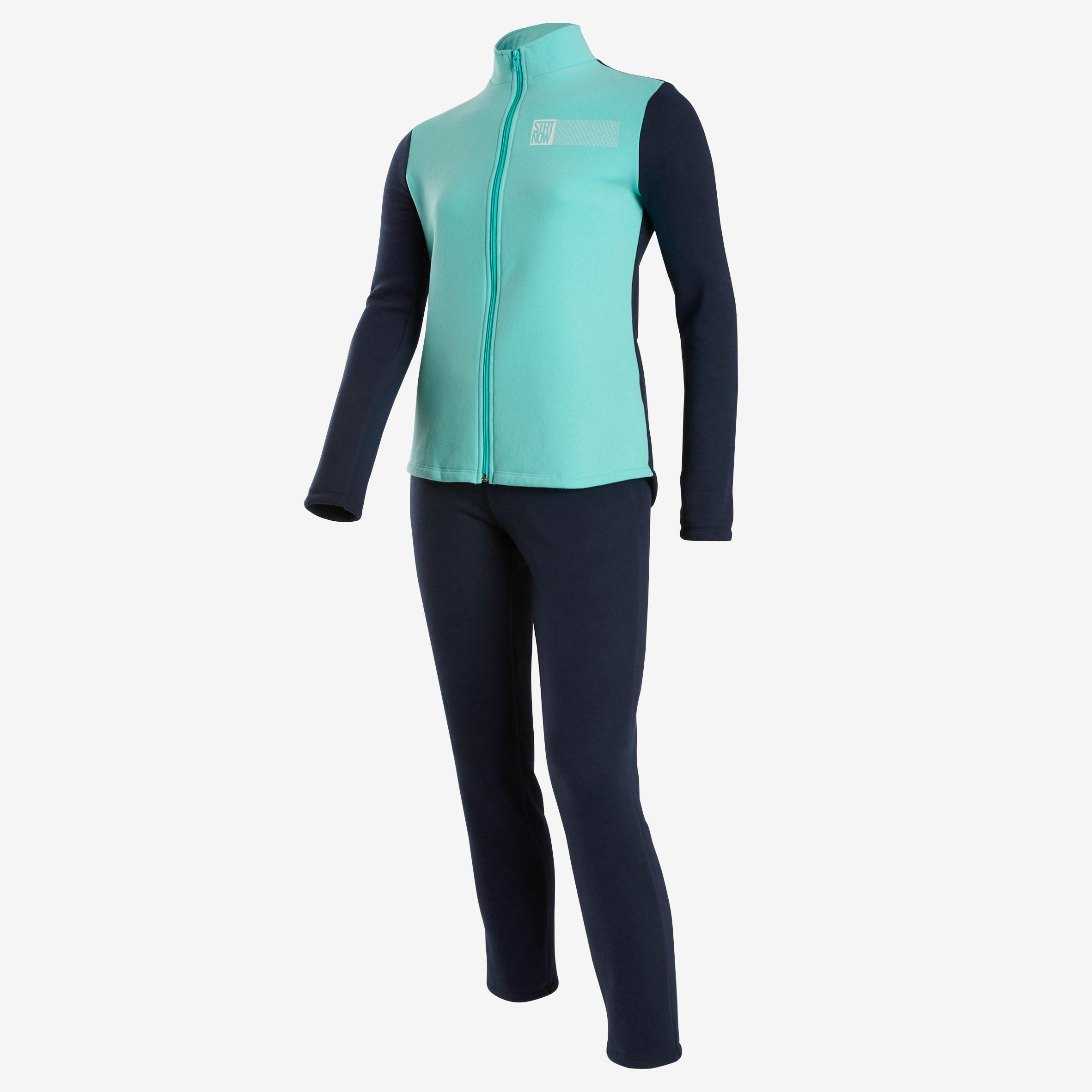 Kids' Basic Fleecy Zip Tracksuit Warmy - Green/Navy 2/6
