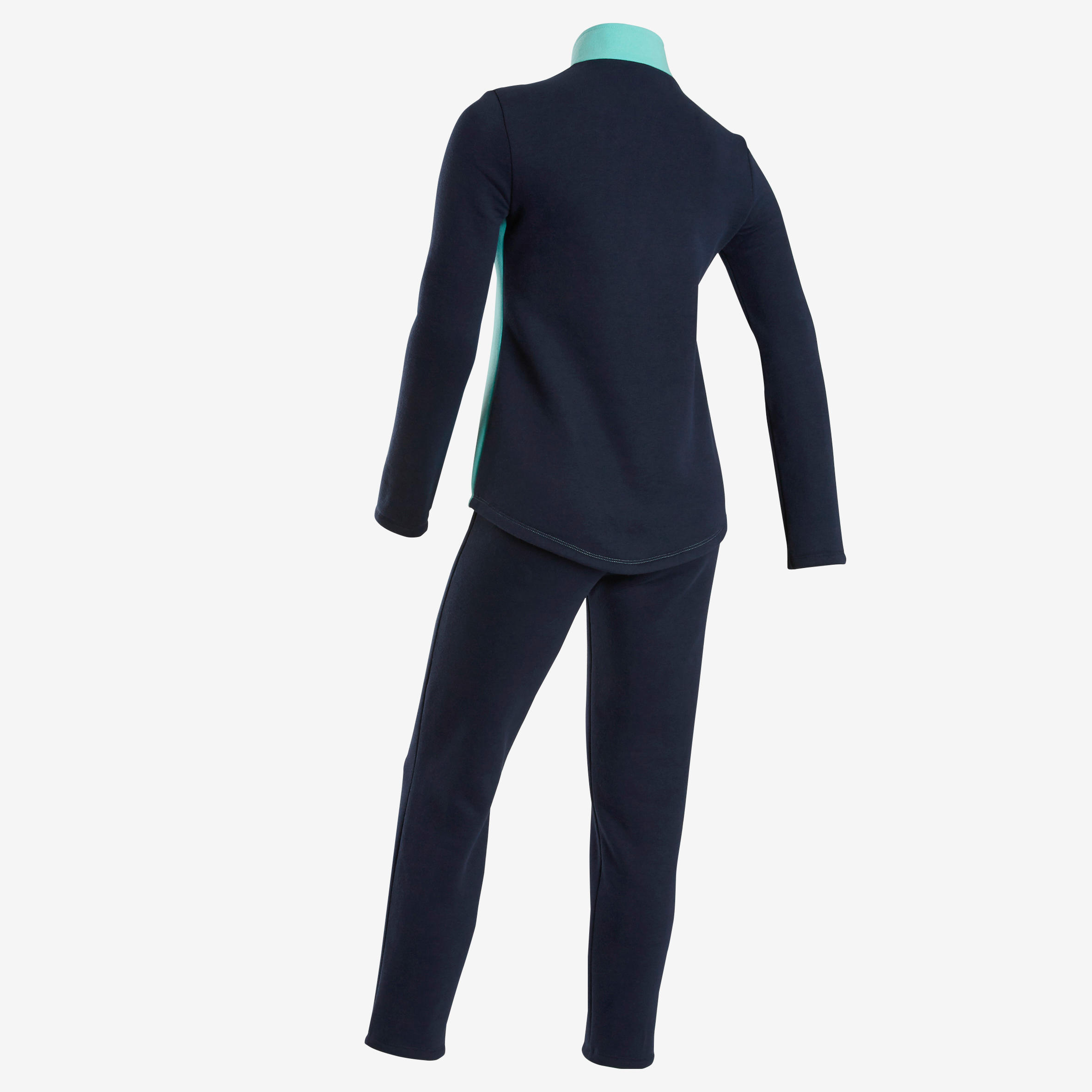 Kids' Basic Fleecy Zip Tracksuit Warmy - Green/Navy 3/6