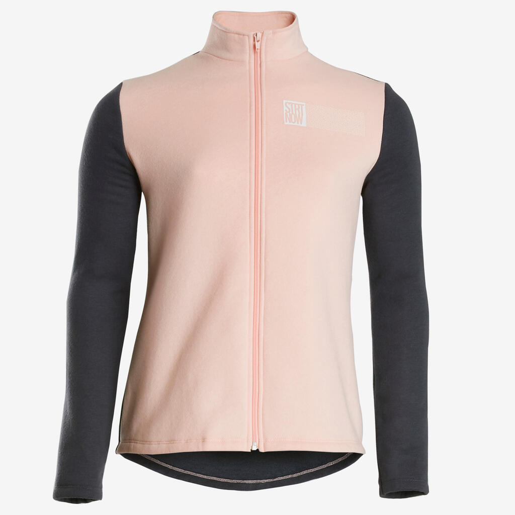 Girls' Warm Zip-Up Gym Tracksuit Warmy 100 - Light Pink/Grey