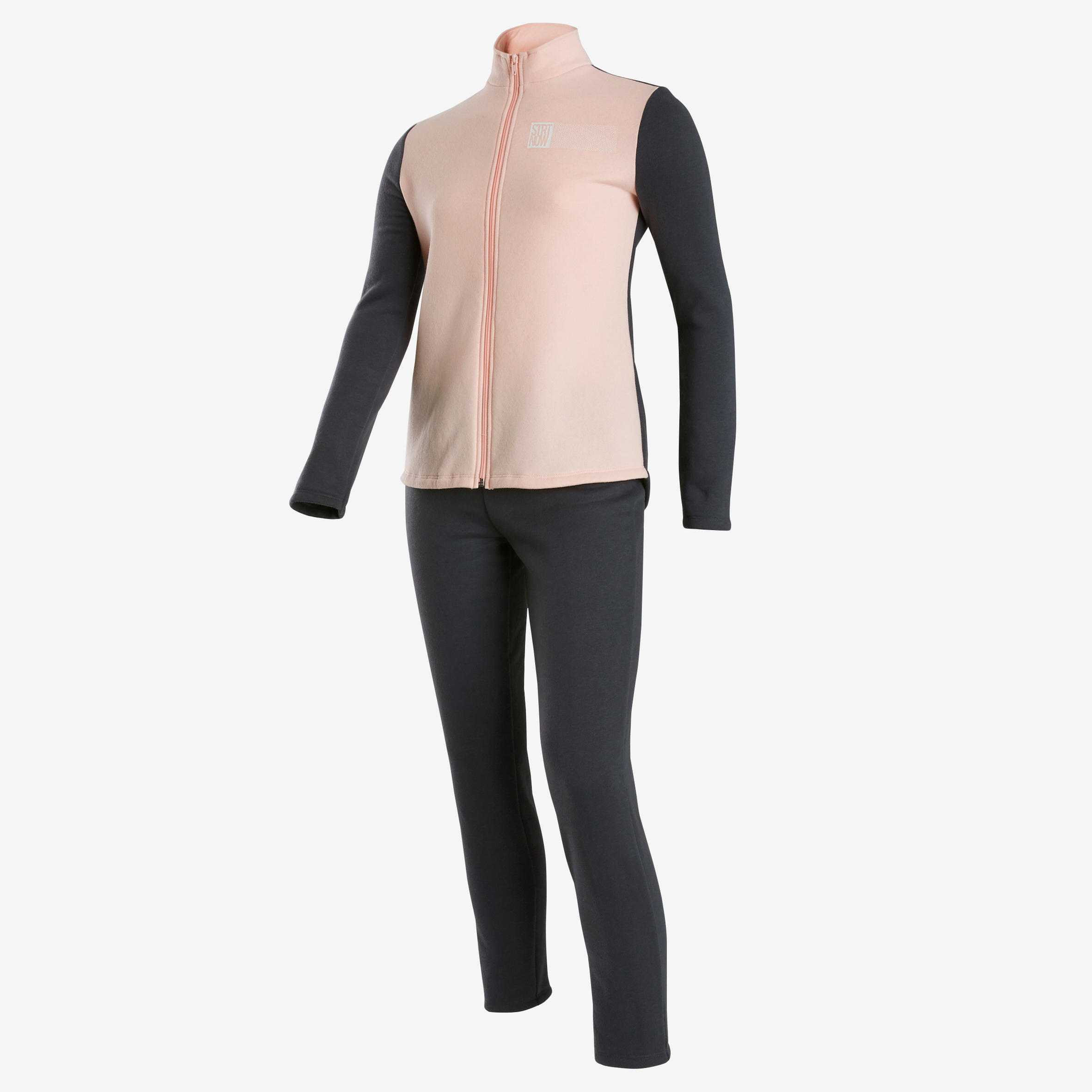 Girls' Warm Zip-Up Gym Tracksuit Warmy 100 - Light Pink/Grey 2/6