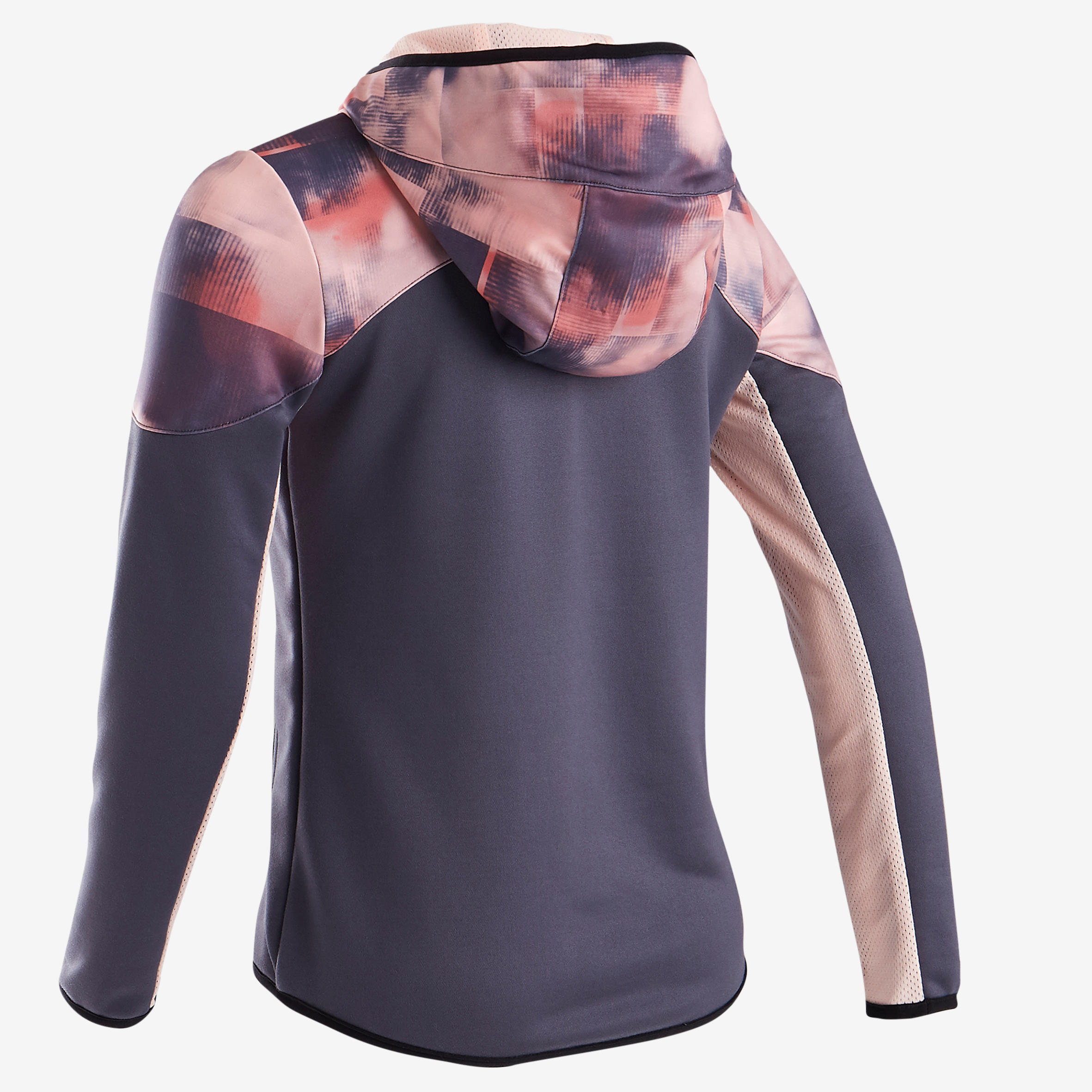 Girls' Warm Breathable Synthetic Gym Jacket S500 - Black/Pink Print 3/5