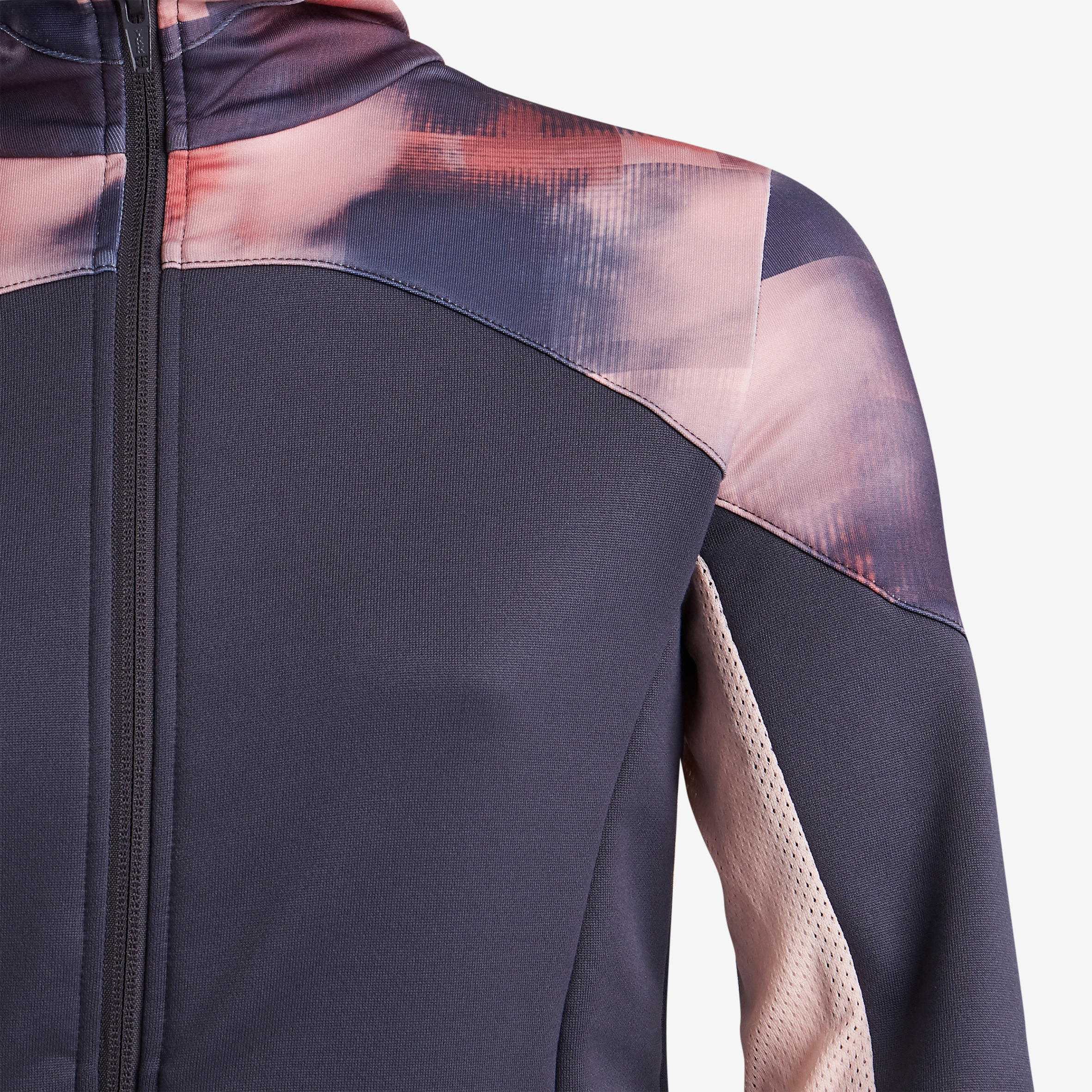 Girls' Warm Breathable Synthetic Gym Jacket S500 - Black/Pink Print 4/5
