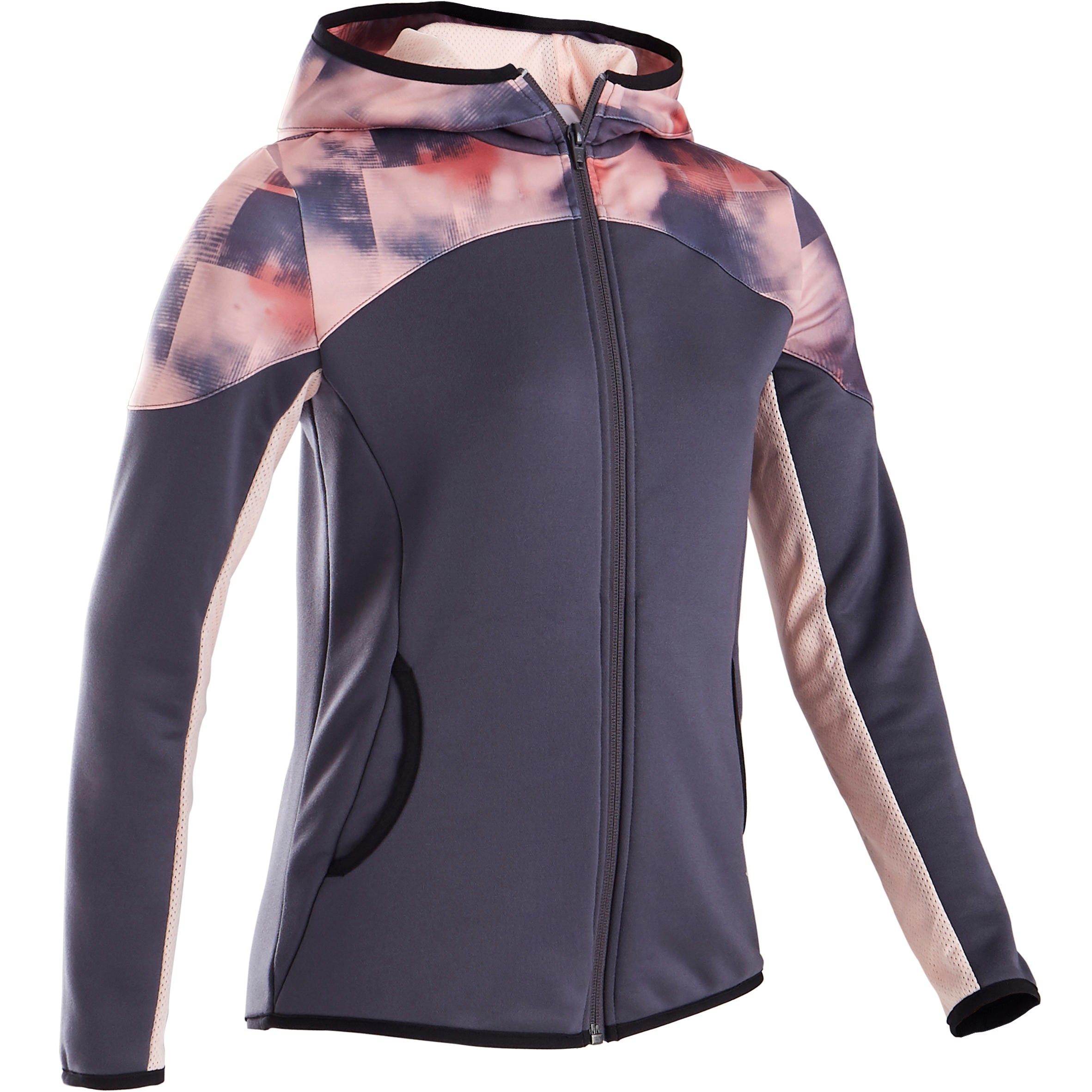 

Girls' Warm Breathable Synthetic Gym Jacket S500 - Black/Pink Print -  By DOMYOS | Decathlon