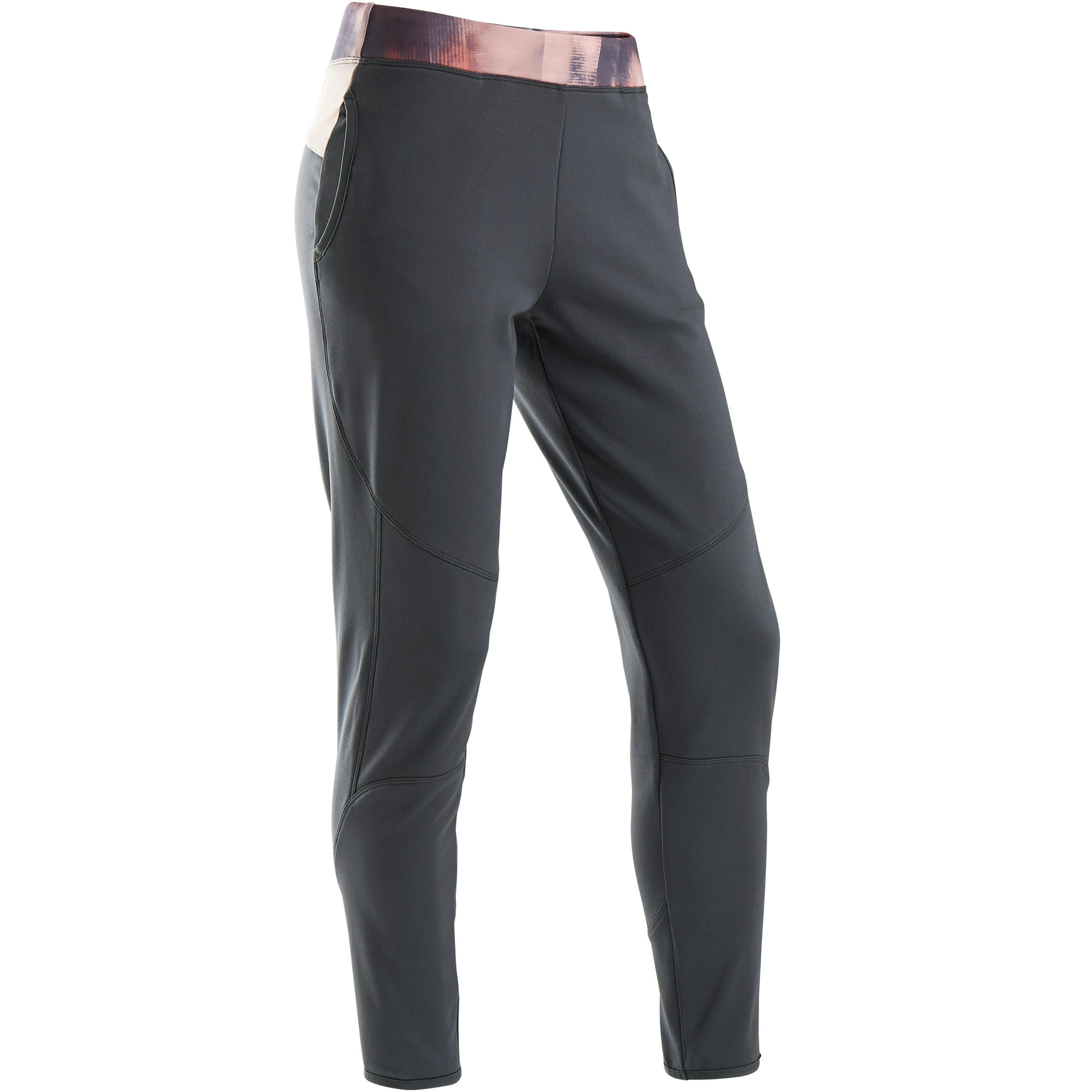 S500 Girls' Warm Breathable Gym Bottoms - Navy/Pink Print Waistband 1/6