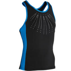 Camiseta sin mangas de gimnasia artística femenina 500 negro azul lentejuelas 