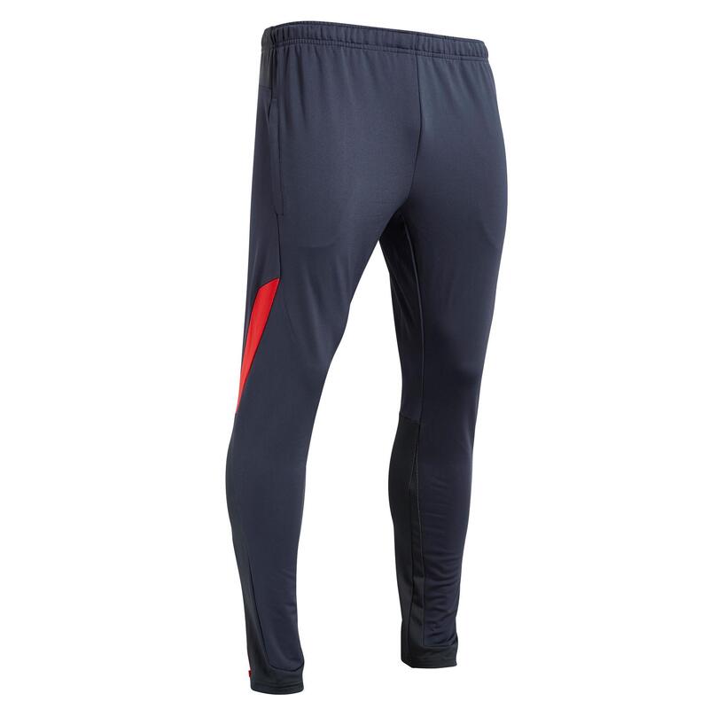 Pantalon de football adulte T500 gris carbone rouge