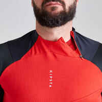 Trainingsshirt Fussball T500 1/2 Zip Erwachsene grau/rot
