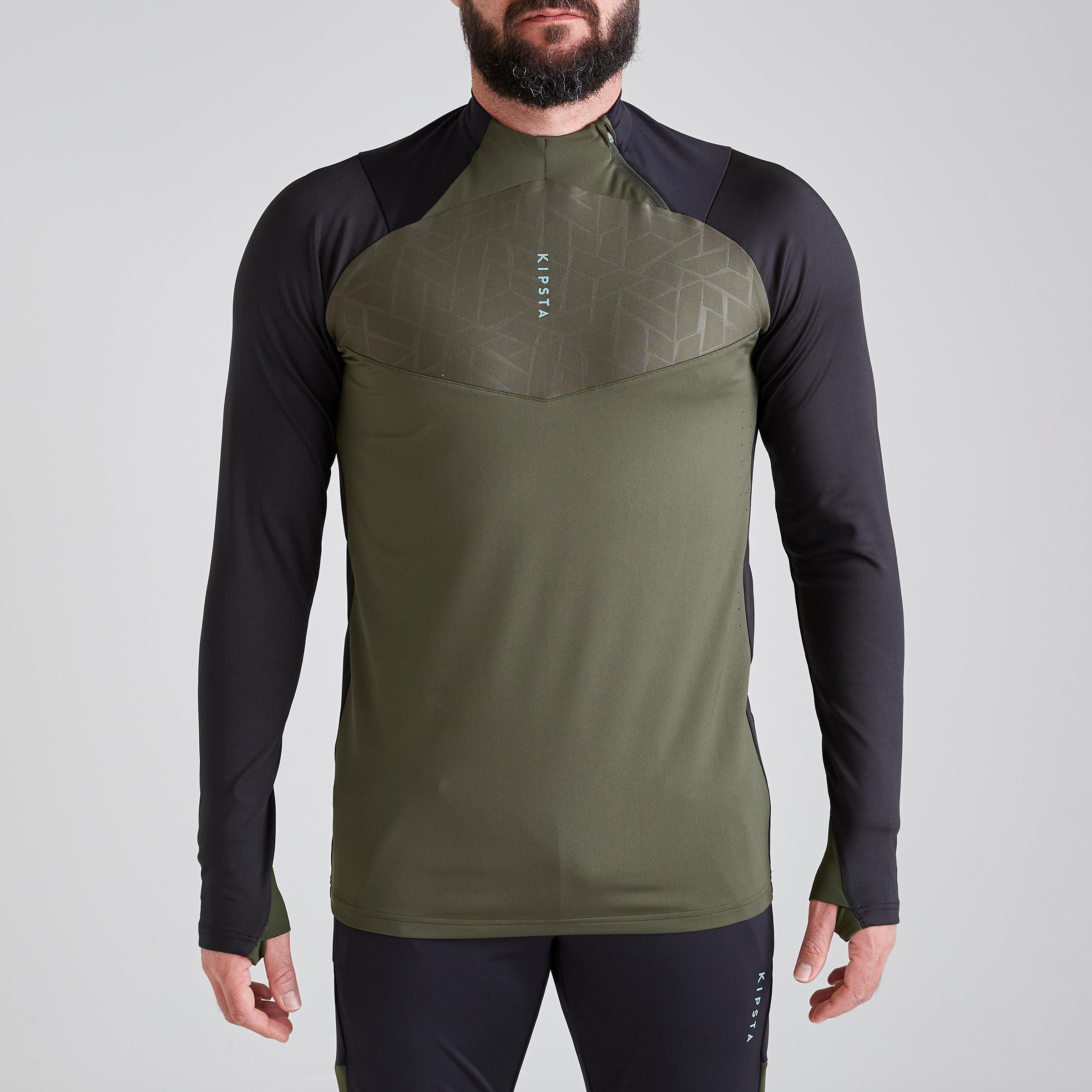 T500 Adult 1/2 Zip Limited Edition Football Training Sweatshirt - Black/Khaki 2/15