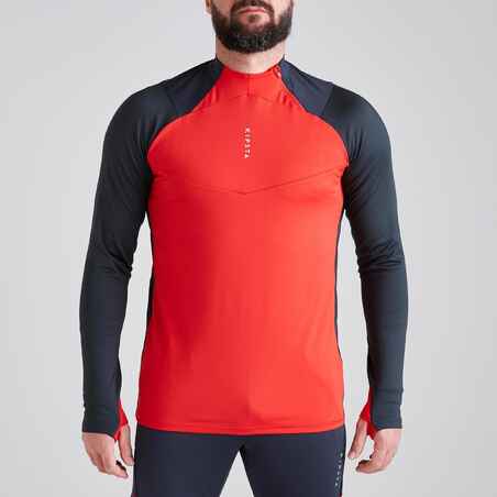 Trainingsshirt Fussball T500 1/2 Zip Erwachsene grau/rot