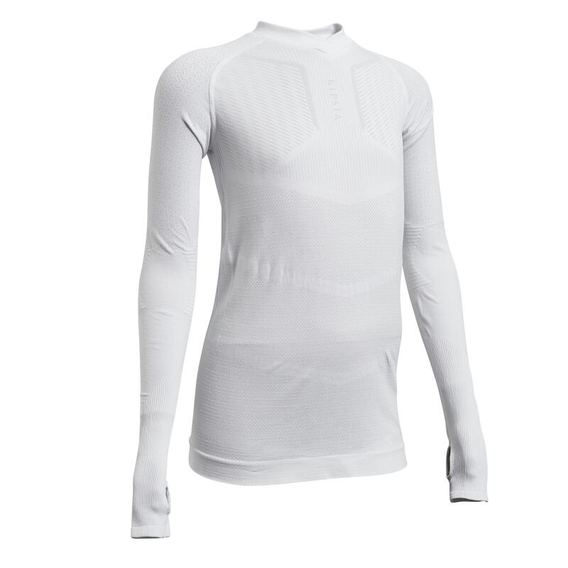 Dětské spodní fotbalové tričko Keepdry 500 s dlouhým rukávem bílé