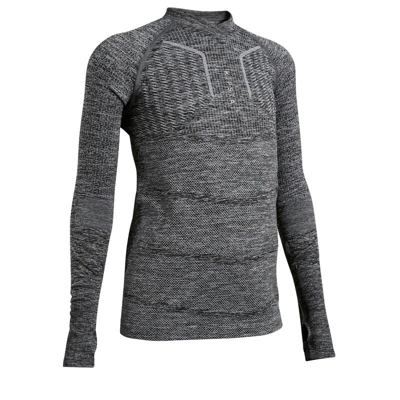 Camiseta Térmica Fútbol Keepdry 500 Manga Larga Niños Gris Jaspeado