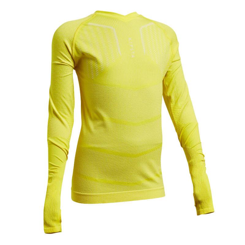 Dětské spodní fotbalové tričko Keepdry 500 s dlouhým rukávem žluté