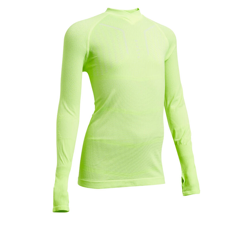 Sous-vêtement haut Keepdry 500 manches longues enfant football jaune fluo