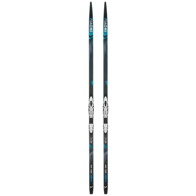 Langlaufski Classic 550 mit Fellen Medium-Camber + Xcelerator-Bindung Erwachsene