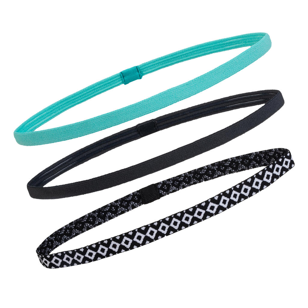 Cardio fitness training hair ties x 3 - turquoise/grey